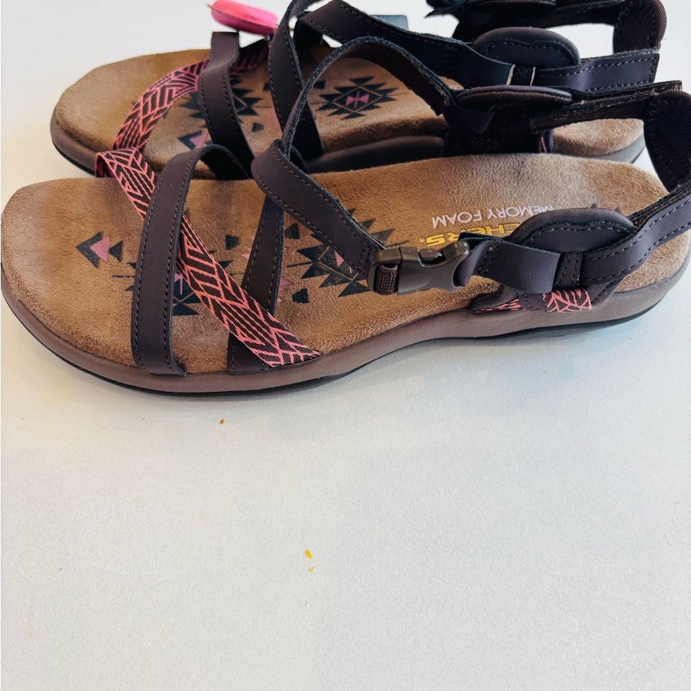 Skechers Black and Tan Sandals with Pink Accents New with tags size 7 - Picture 6 of 10